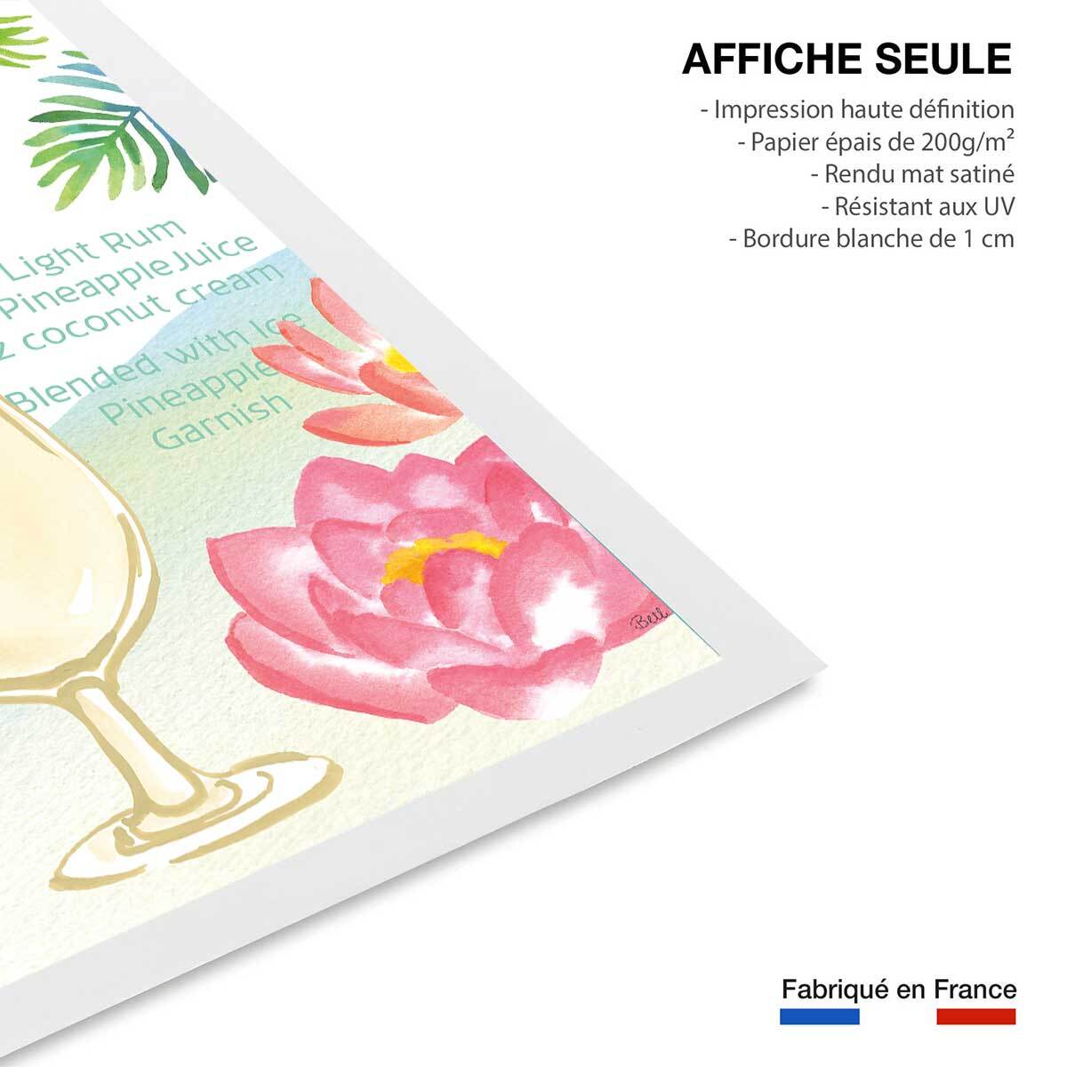 Affiche Pina colada en aquarelle Affiche seule