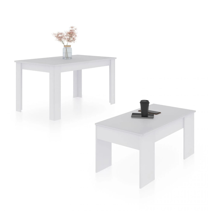 Pack mesa de comedor 140 y mesa de centro Vita Blanco Artik (Blanco Mate)