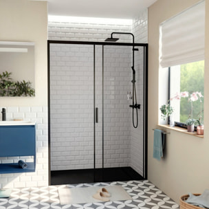 TEX BB Porte de douche 140x195cm coulissante anticalcaire avec profilés noir mat  (TEXDBB140CT-SET)