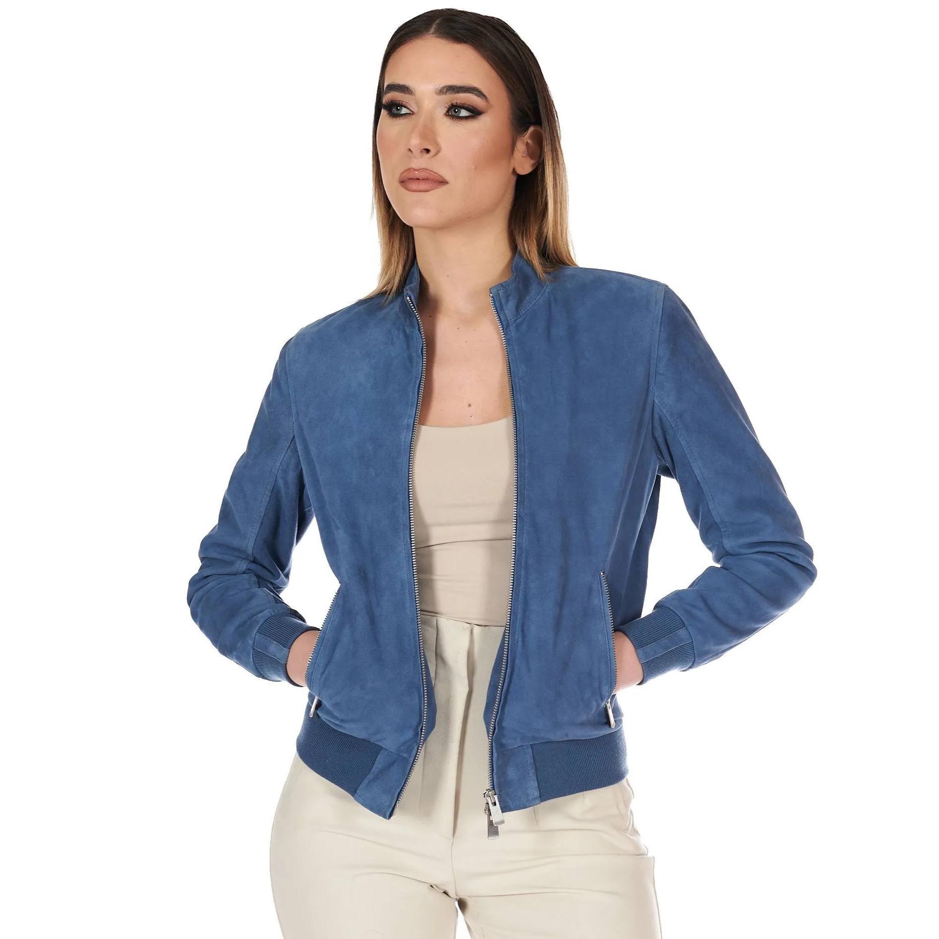 D Arienzo Bomber in pelle camoscio blu denim colletto coreana Privalia