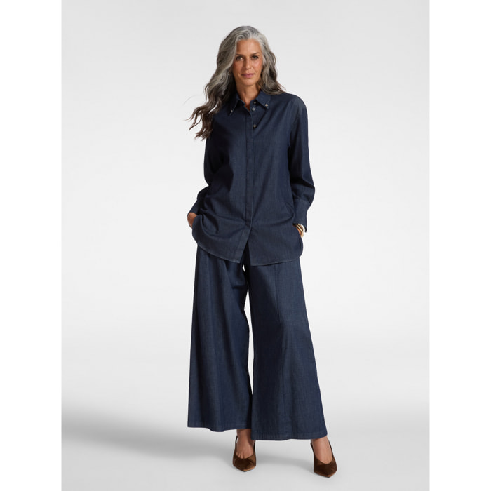Elena Mirò - Jeans wide leg in Chambray - Blu