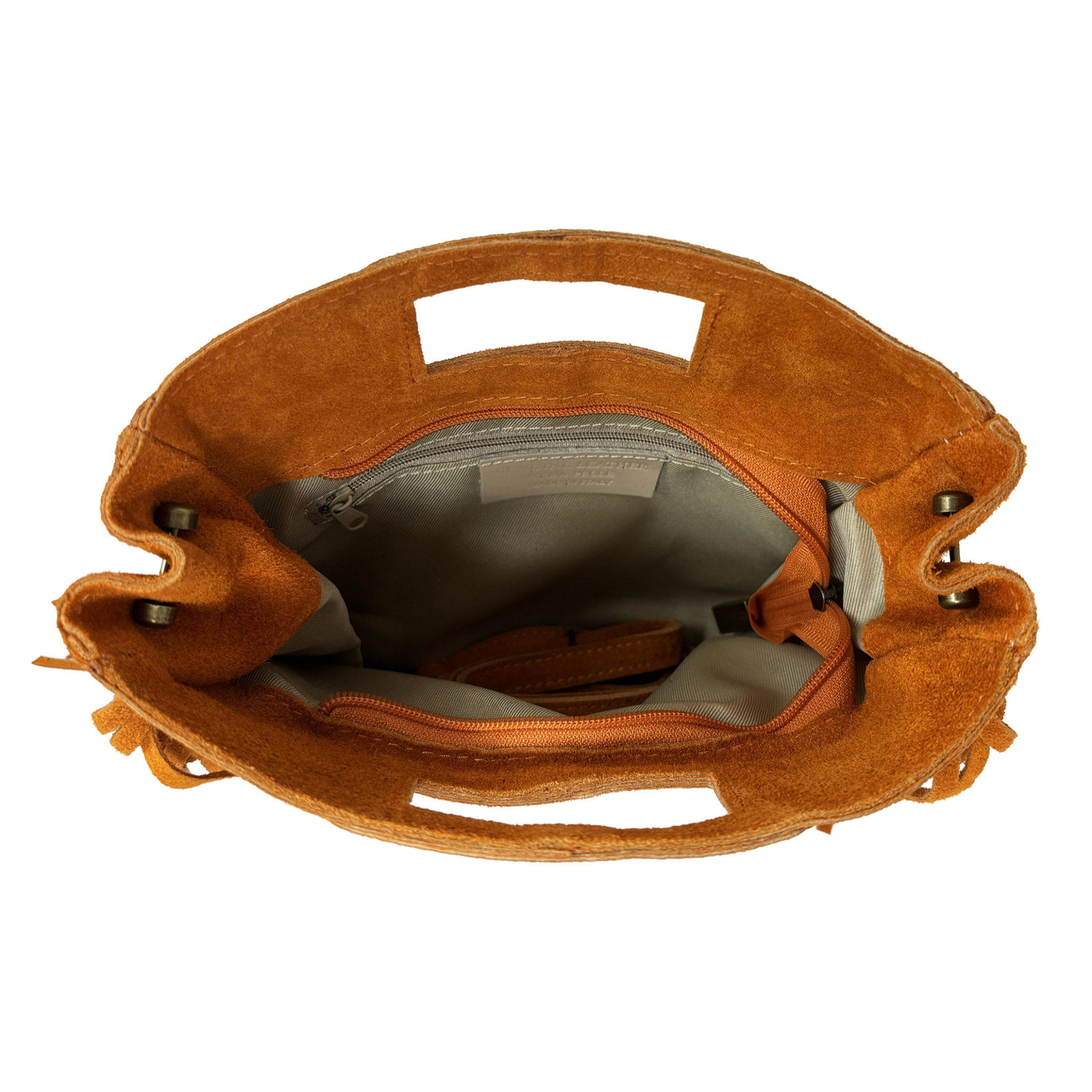 Borsa a Mano in Vera Pelle Scamosciata con Frange Made in Italy