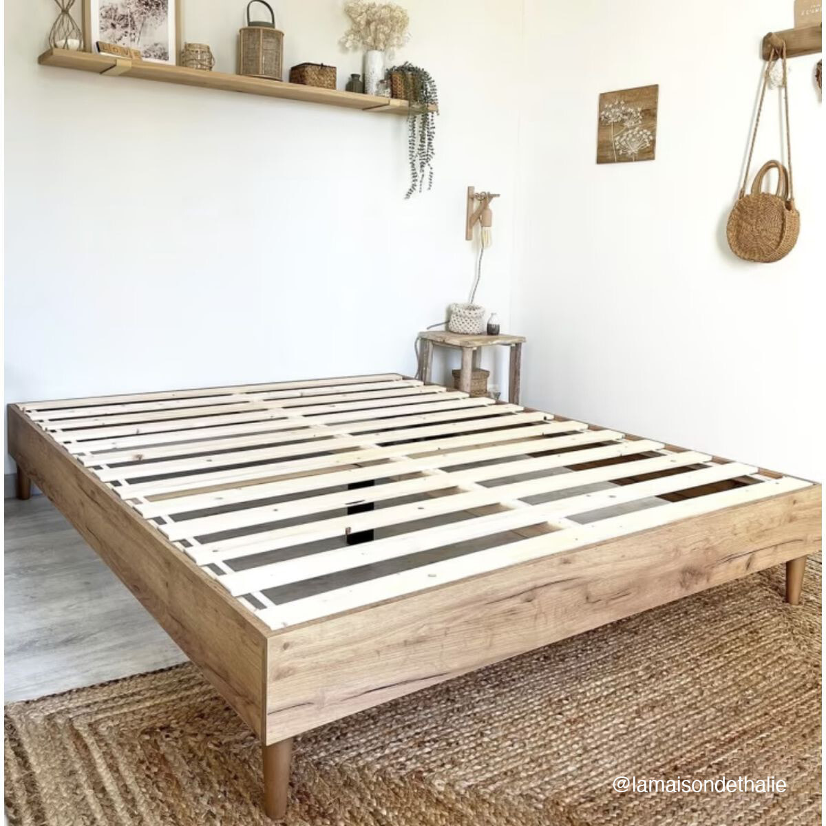 Ensemble lit effet chêne + Matelas à mémoire de forme 22cm - PACO & MEMO HR