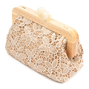 Borbera Borsa a tracolla Donna. Realizzato in legno naturale, cotone e juta con design a rete in tessuto floreale.