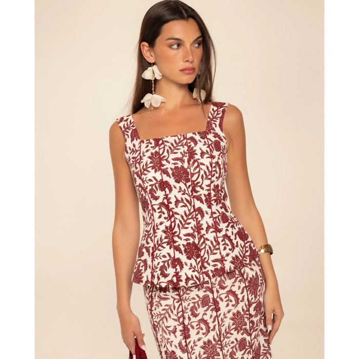 Top estilo corset de tirantes con lino de mujer