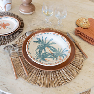 Lot de 6 assiettes creuses dessin tropical en grès 21,5cm TROPIQUE