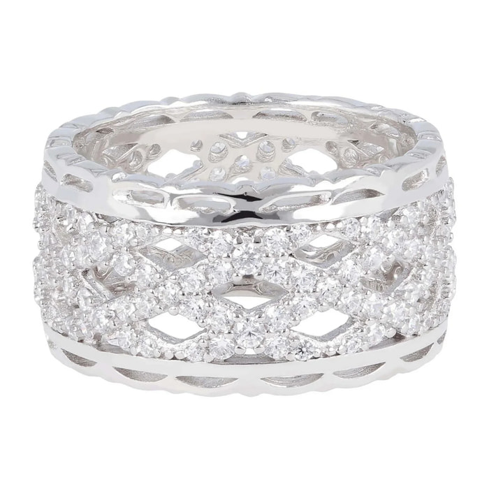 Anello a Fascia in Argento 925 Design Traforato con Cubic Zirconia