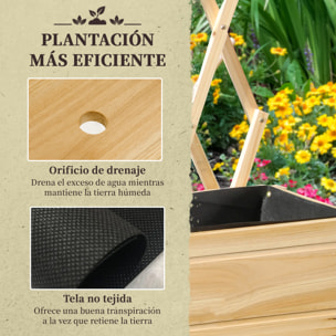 Huerto Urbano Elevado de Madera con Ruedas Mesa de Cultivo con Enrejado Cama de Jardín Elevado con Tela no Tejida y Orificio de Drenaje para Plantas Flores 79x29x130 cm Natural