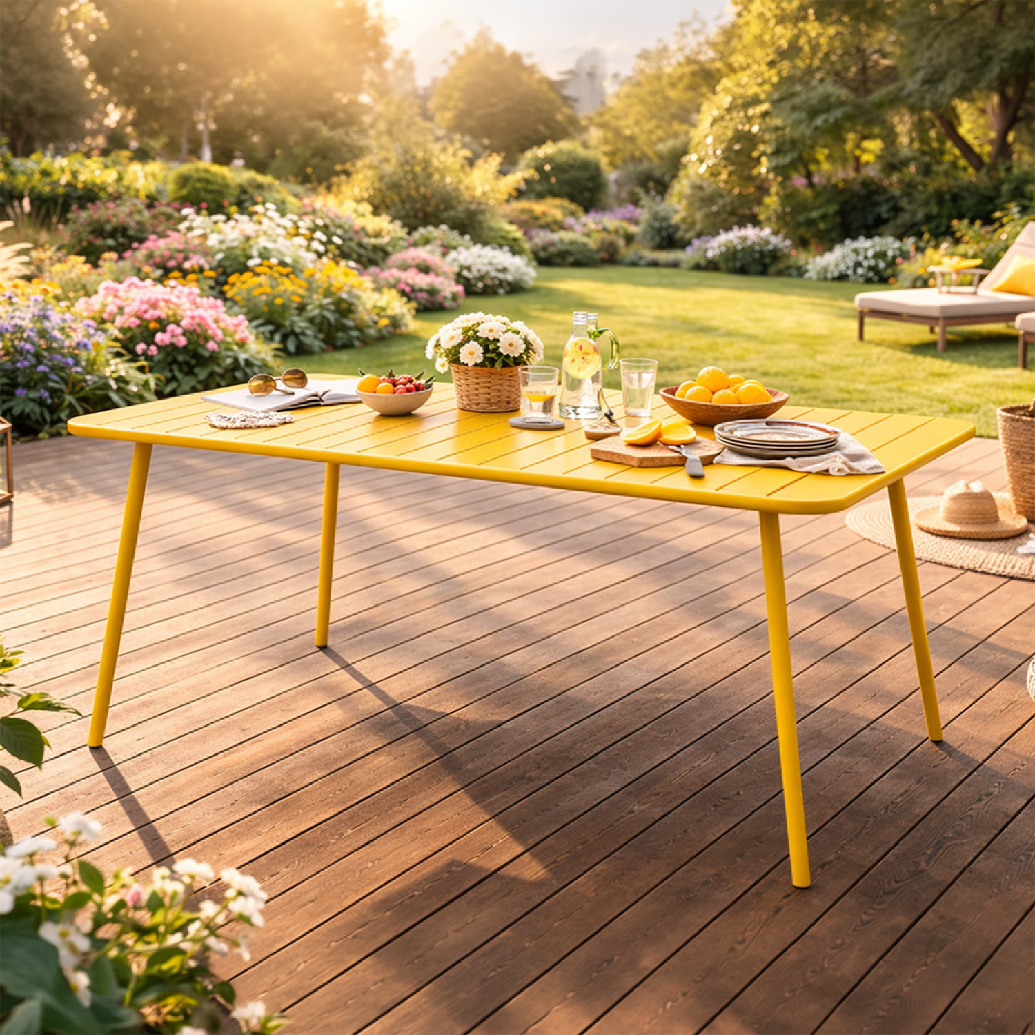 EVORA Table de jardin 4 à 6 places 120cm jaune