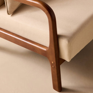 Fauteuil scandinave bois d'hévéa teinté noyer et tissu LORENS