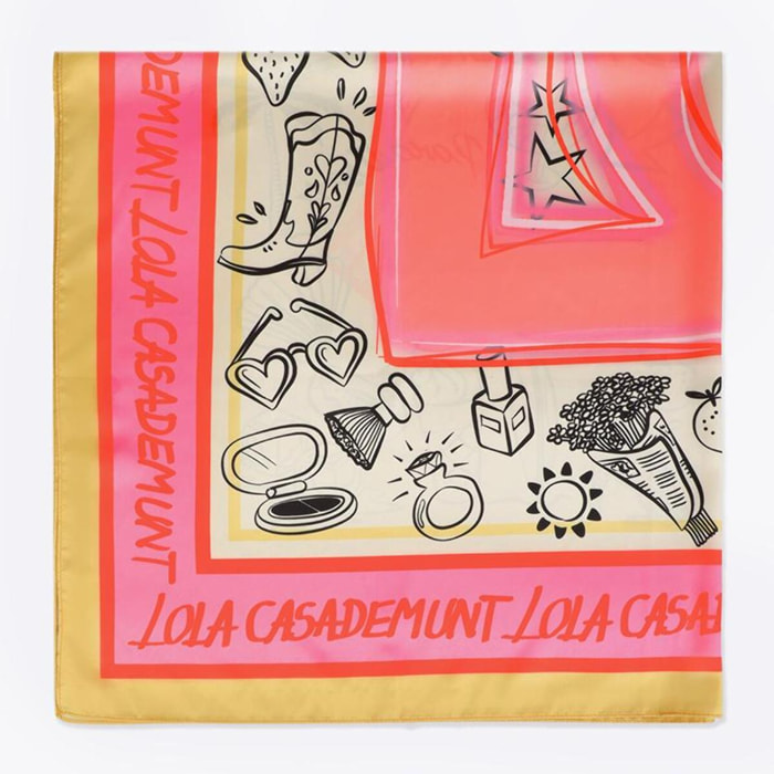 Sciarpa in raso con vari motivi e logo LC