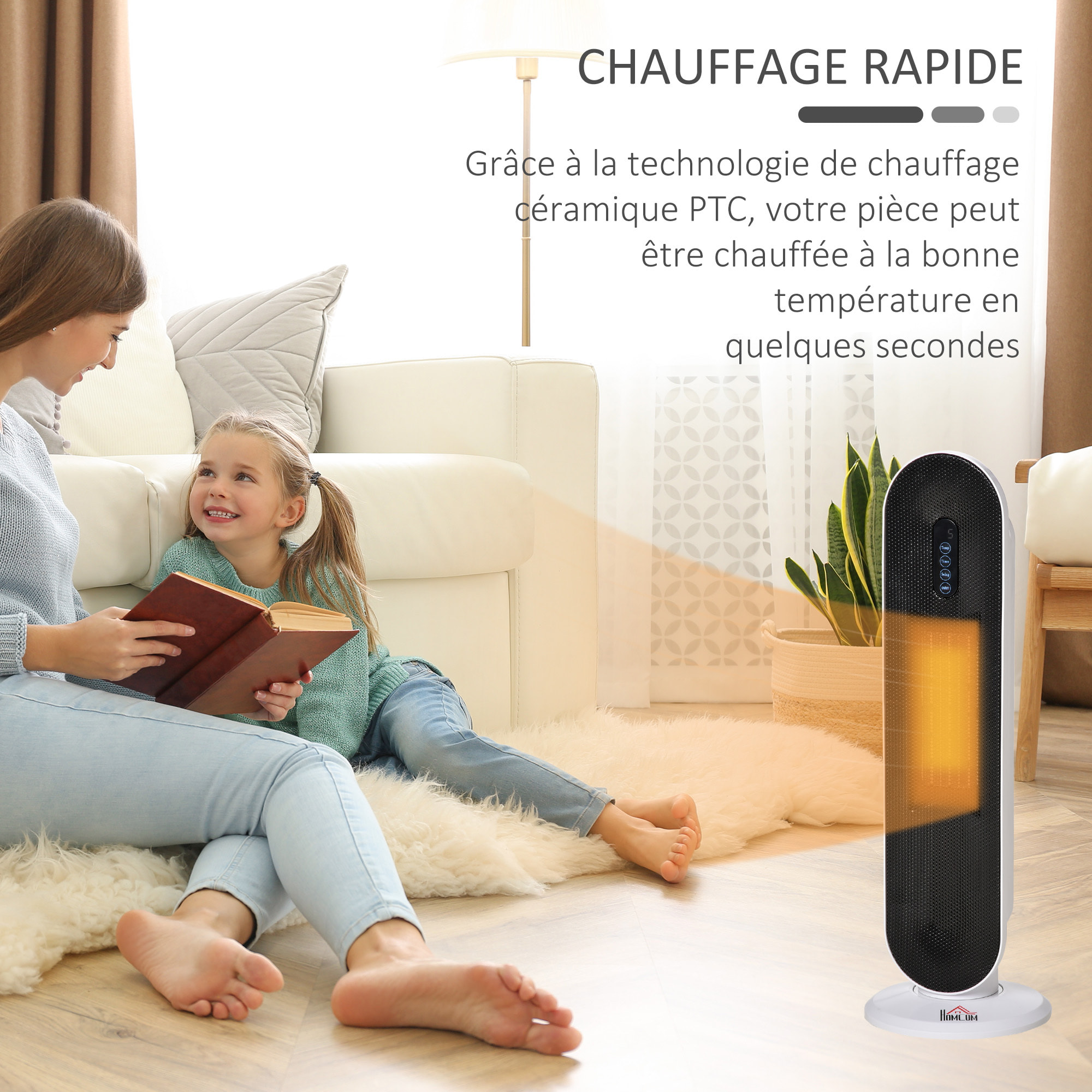 Chauffage soufflant oscillant 2000 W - radiateur céramique PTC - 2 niv. puissance - chauffage d'appoint avec télécommande blanc noir