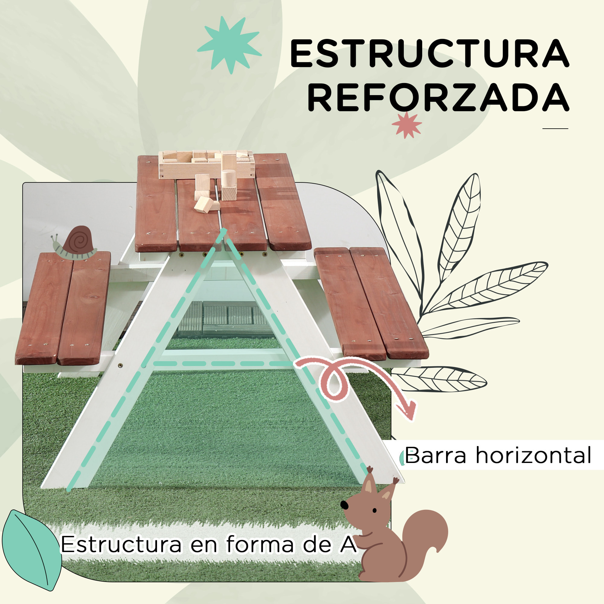 Juego de Mesa y 2 Bancos Infantiles de Madera Mesa de Picnic para Niños de 3-8 Años para Jardín Patio Terraza 89x79x50 cm Marrón