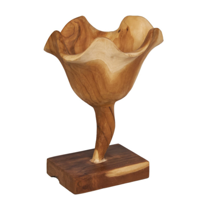 Sculpture fleur H. 30 cm en racines de teck bicolores avec socle – GINA
