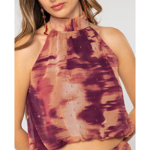 Blusa de mujer cuello halter y bajo abullonado
