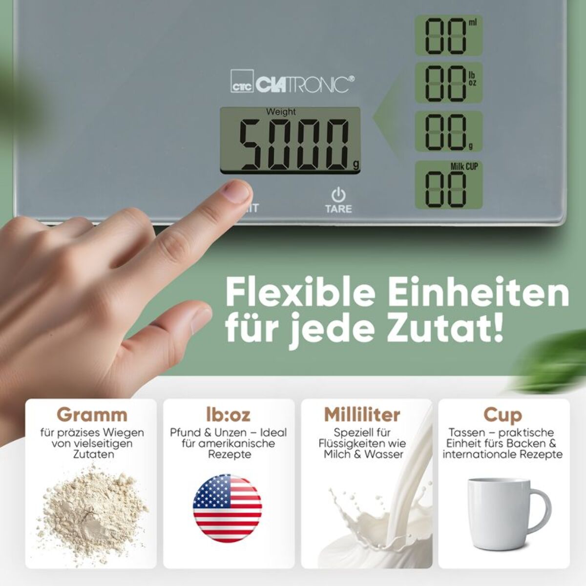 Balance de cuisine en verre Gris Clatronic KW3820-Gris
