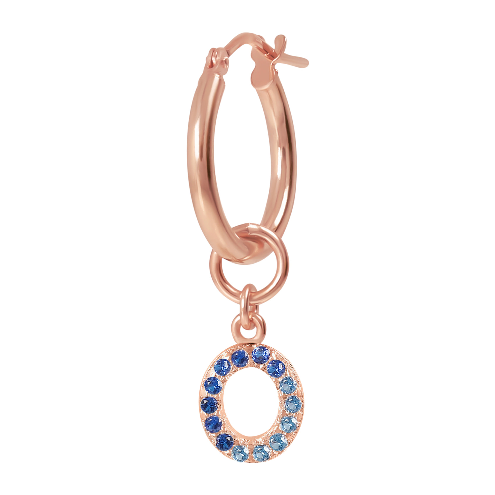 Orecchino a Cerchio con Ciondolo Lettera O in Pavé di Cubic Zirconia Blu
