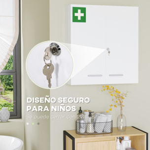 Botiquín de Pared de Acero de Primero Auxilios Botiquín para Medicinas de 3 Niveles Armario de Baño con Cerradura y 2 Llaves para Cocina 55x18x60 cm Blanco