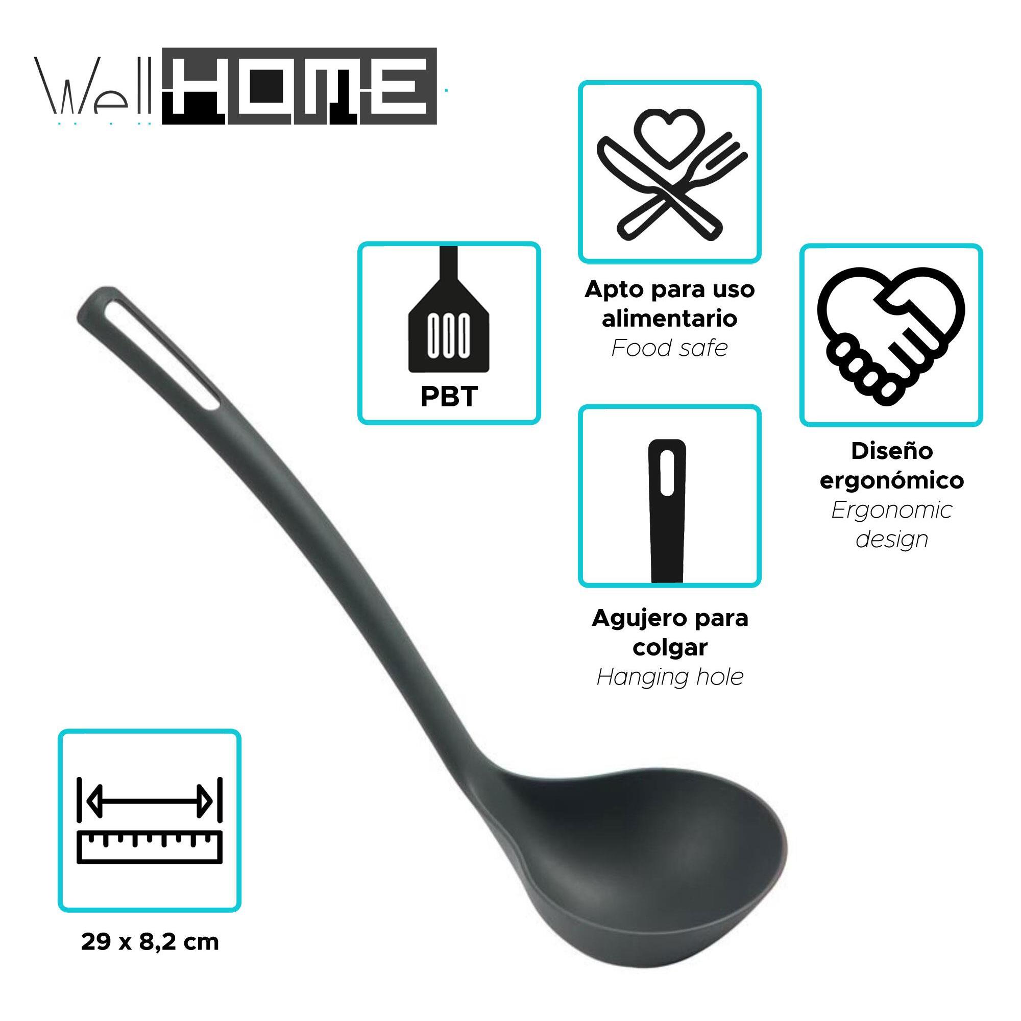 juego de batería de cocina de 7pc en acero inoxidable + 6 utensilios básicos de cocina en pbt negro