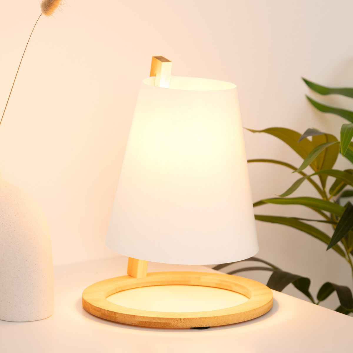 Lampe "Pita" - bambou et blanc H26 cm