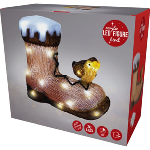 Decoración navideña de bota con pajaritos con 30 luces led 31x13x28cm