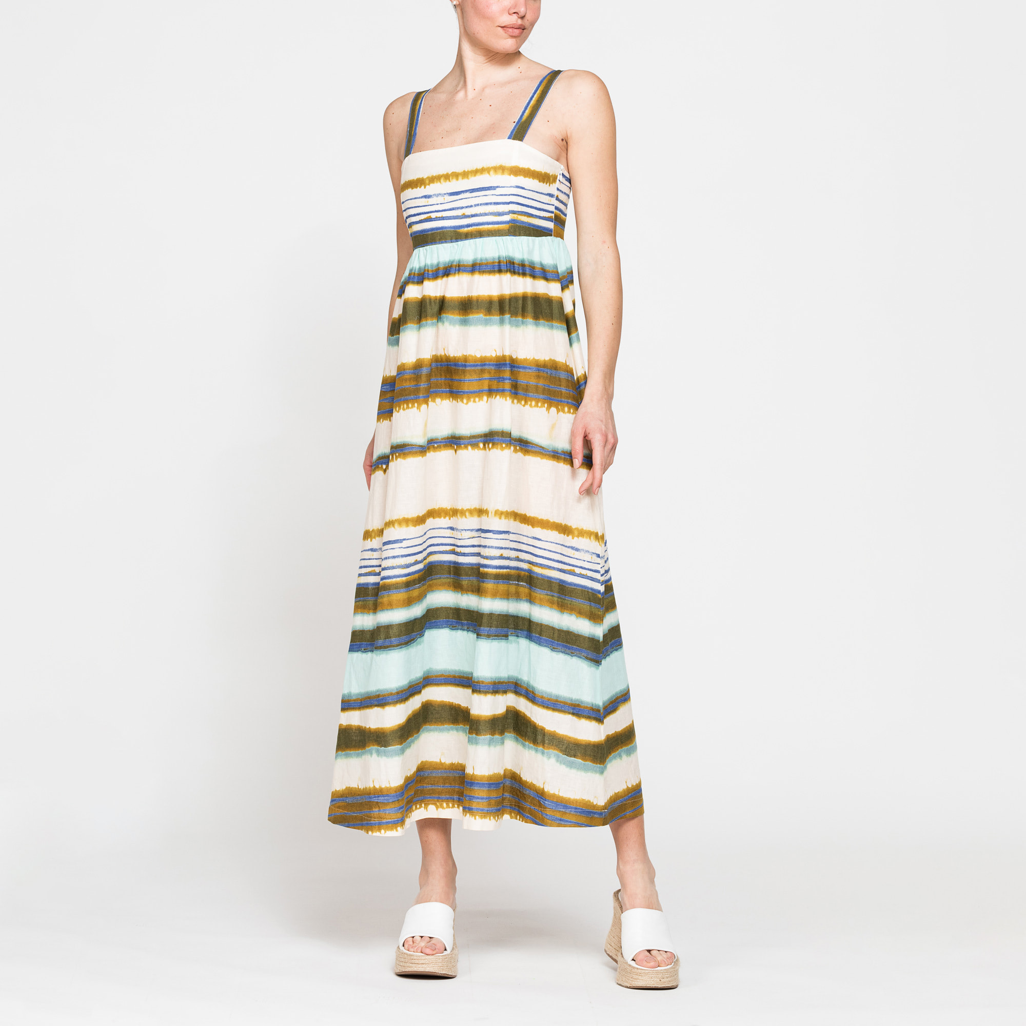 ABITO MIDI A STILE IMPERO IN LINO COTONE