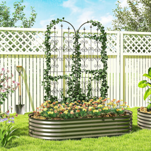 Treillis de jardin effet fer forgé pointe de fleur de lys  - 2 supports plantes grimpantes - 50 x 180 cm - métal époxy noir
