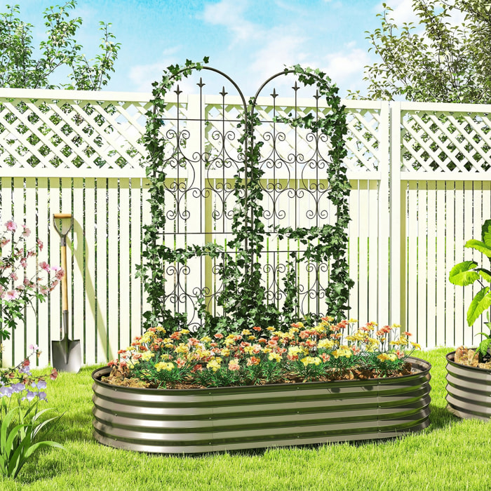 Treillis de jardin effet fer forgé pointe de fleur de lys  - 2 supports plantes grimpantes - 50 x 180 cm - métal époxy noir