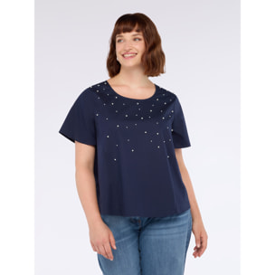 Fiorella Rubino - Blusa in cotone con applicazioni di perline - Blu