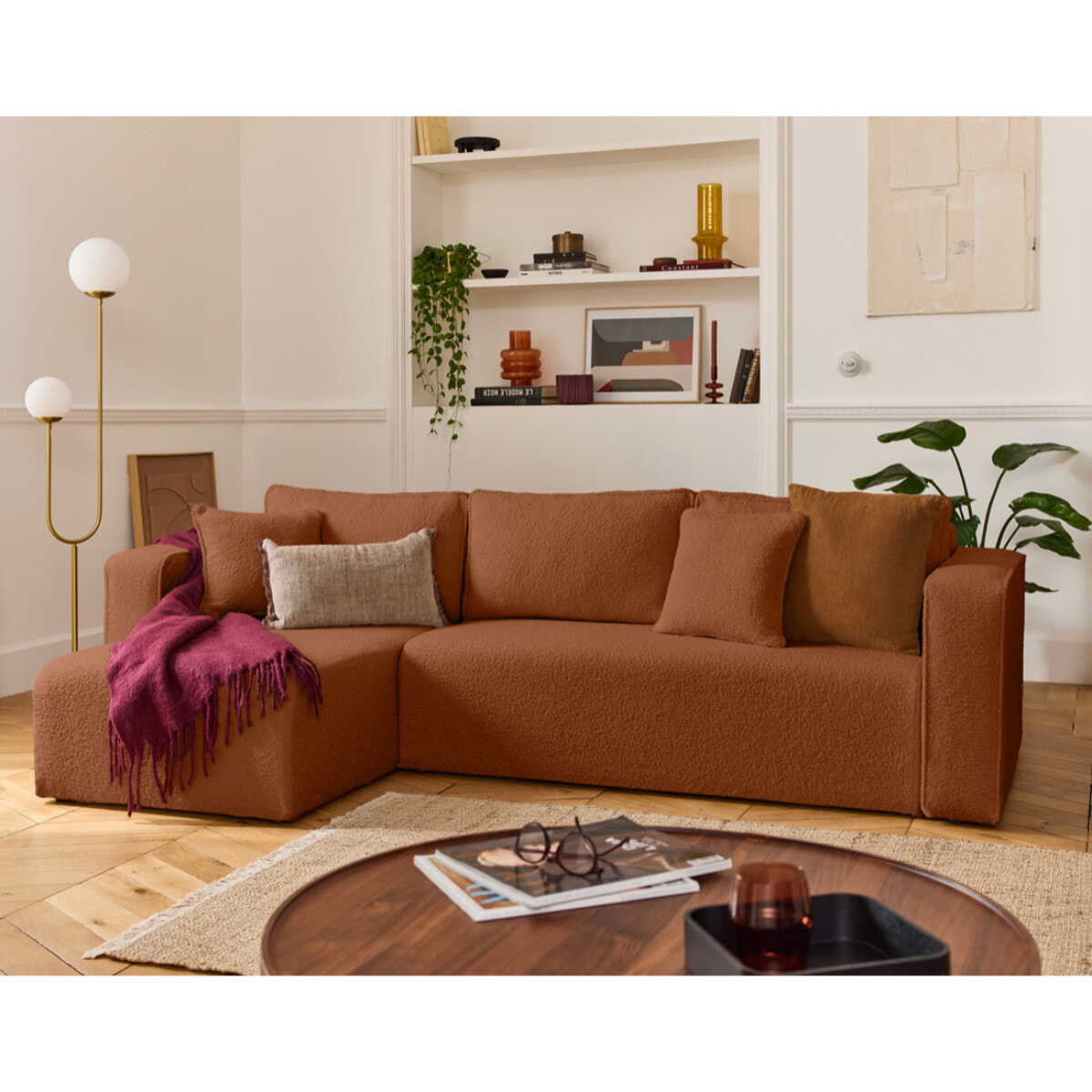 Housse en tissu bouclette pour canapé déhoussable Topaze - Terracotta