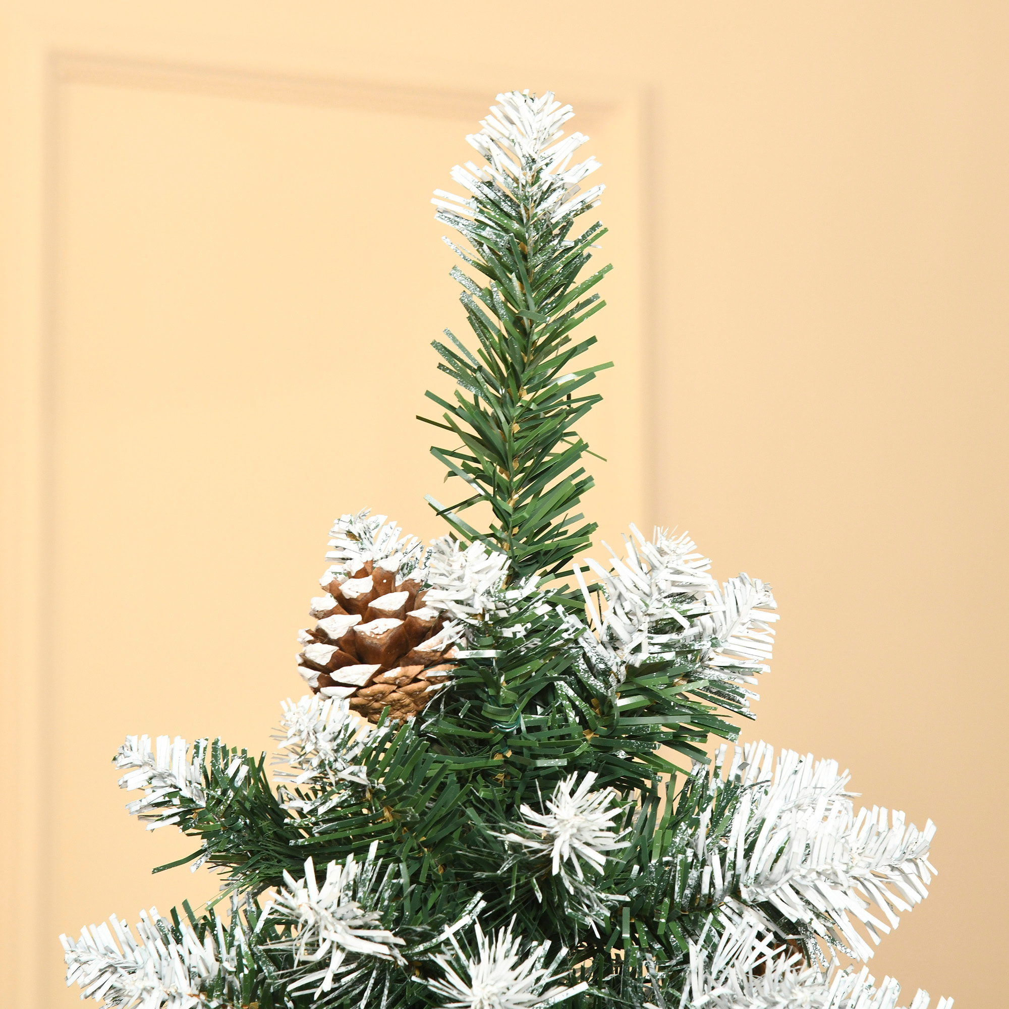 HOMCOM Albero di Natale Innevato da 180 cm con 630 Rami e 37 Pigne, in Plastica e Metallo, Verde e Bianco