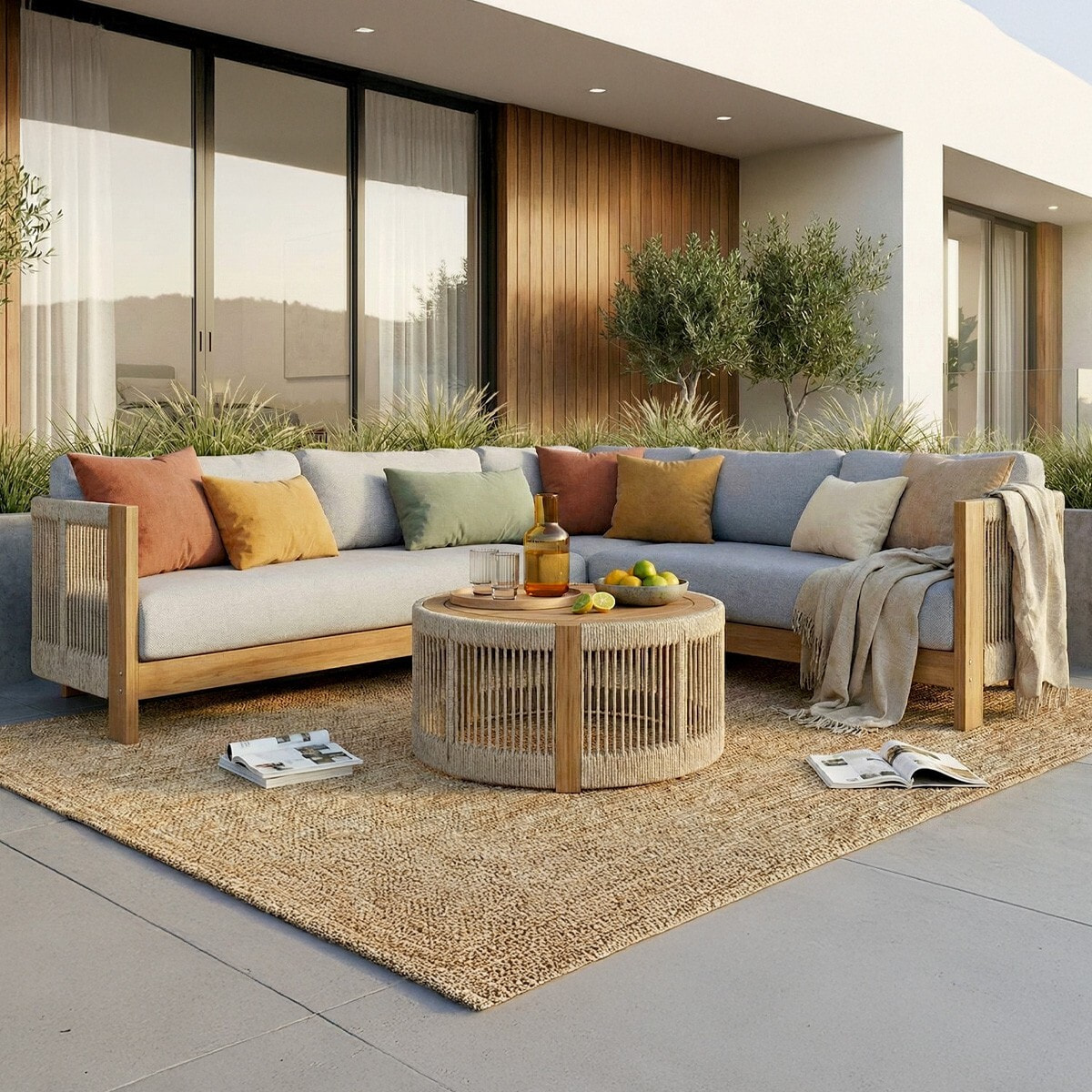 Salon de jardin d'angle 5 places en bois FSC - PRAIA