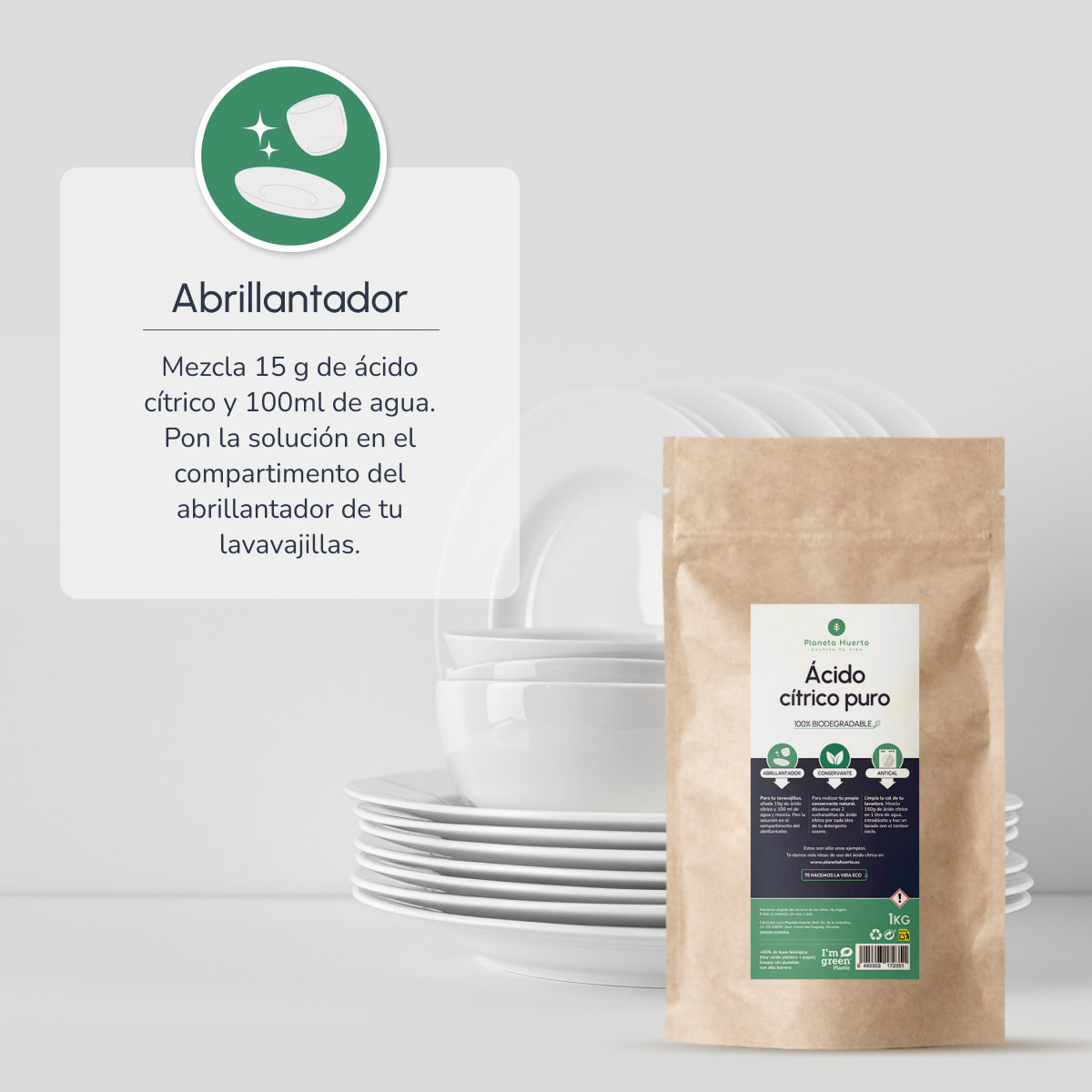 PLANETA HUERTO | Pack 3 Ácido Cítrico 1 Kg Anhidro Ecológico y Biodegradable - Acído Cítrico Desincrustante Natural Lavadora, Abrillantador Lavavajillas y Suavizante Ropa, Ideal Detergentes Casero