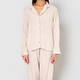 Pigiama lungo rosa enrieta in viscosa stile camicia