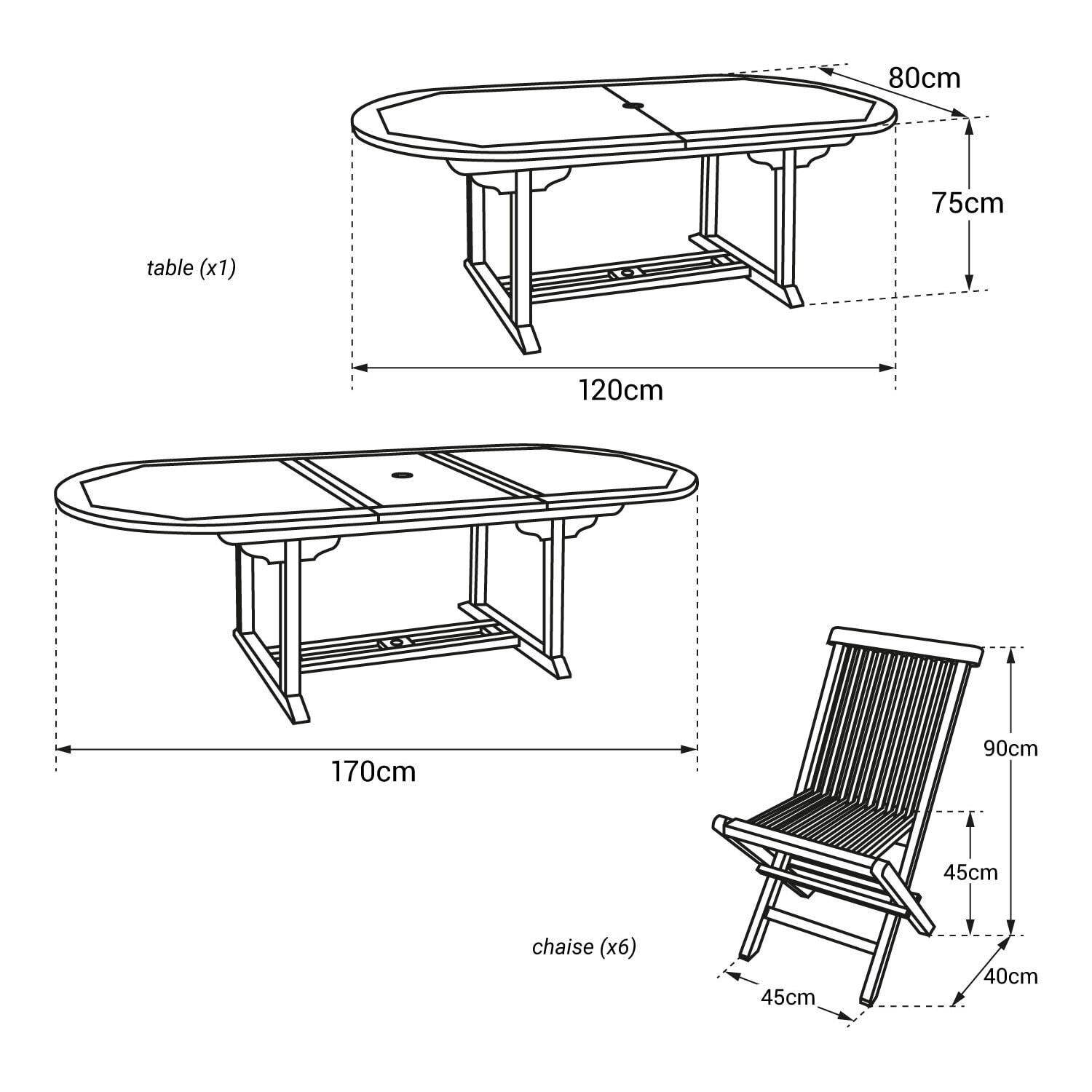 Salon de jardin en teck LOMBOK - table ovale extensible - 6 places