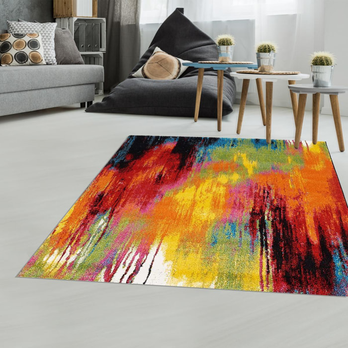 Tapis carré 140x140 multicolore motif géométrique pour salon et chambre