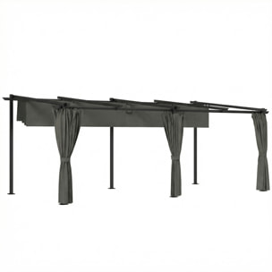 Pergola coulissante rétractable 3 x 6 m 4 rideaux latéraux amovibles alu métal toile anthracite