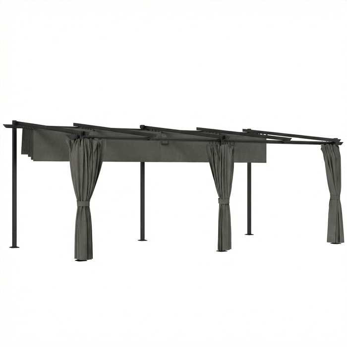 Pergola coulissante rétractable 3 x 6 m 4 rideaux latéraux amovibles alu métal toile anthracite
