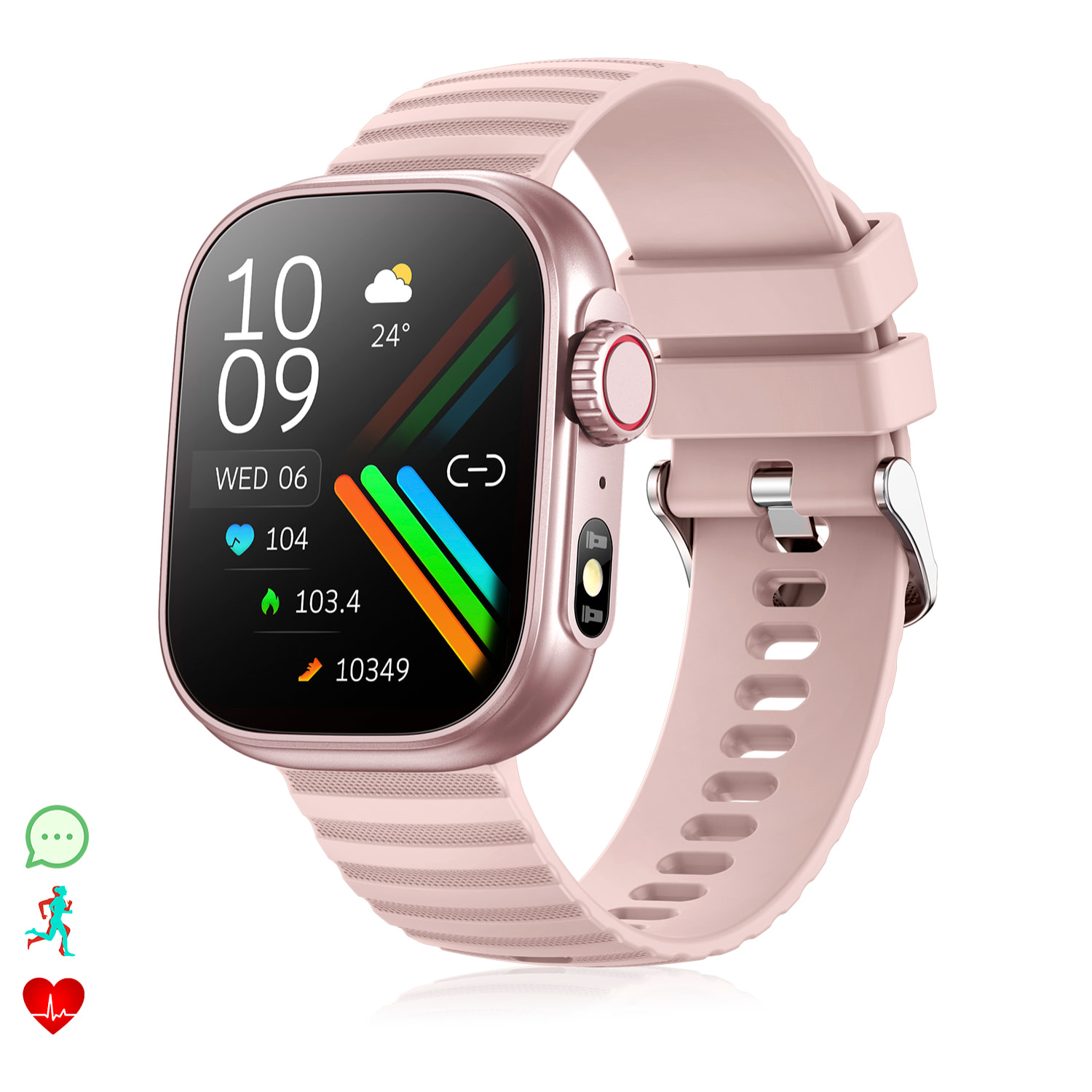 DAM Smartwatch ZW39 con notificaciones de Apps, llamadas Bluetooth. Monitor de tensión y oxígeno en sangre. 3,7x1,1x4,7 Cm. Color: Rosa
