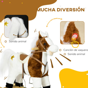 Caballo Balancín para Niños de +3 Años Caballo de Juguete con Música Sonido y Función de Cola Mover la Cola Carga 30 kg 68x26x62 cm Marrón