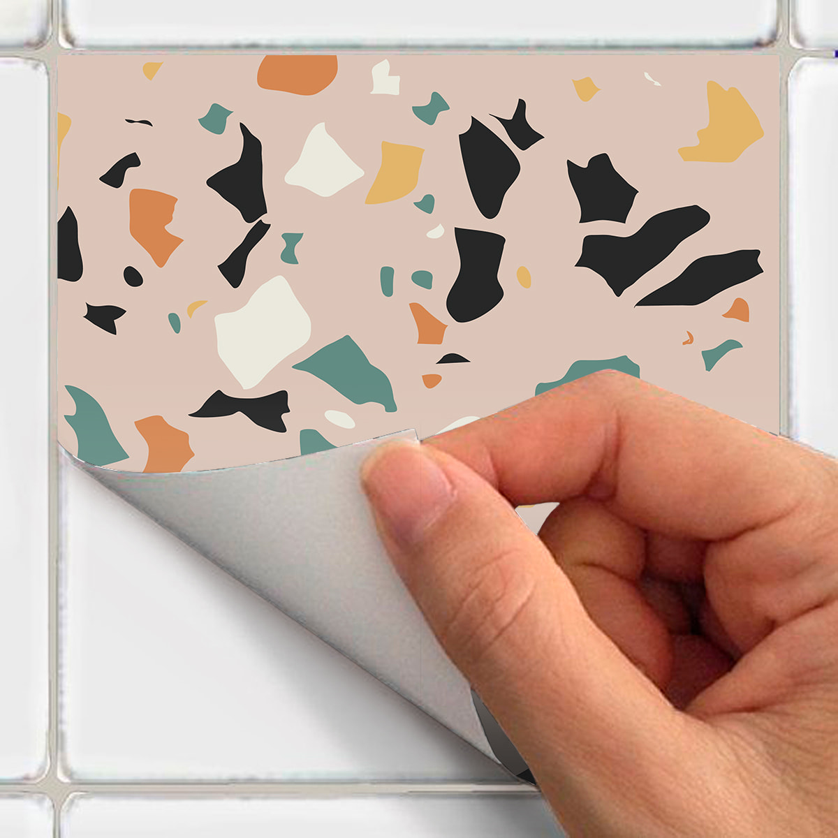 Stickers muraux - Sticker Mural Carrelage adhésif Cuisine Salle de Bain - 60 STICKERS CARREAUX DE CIMENT TERRAZZO ZOILO