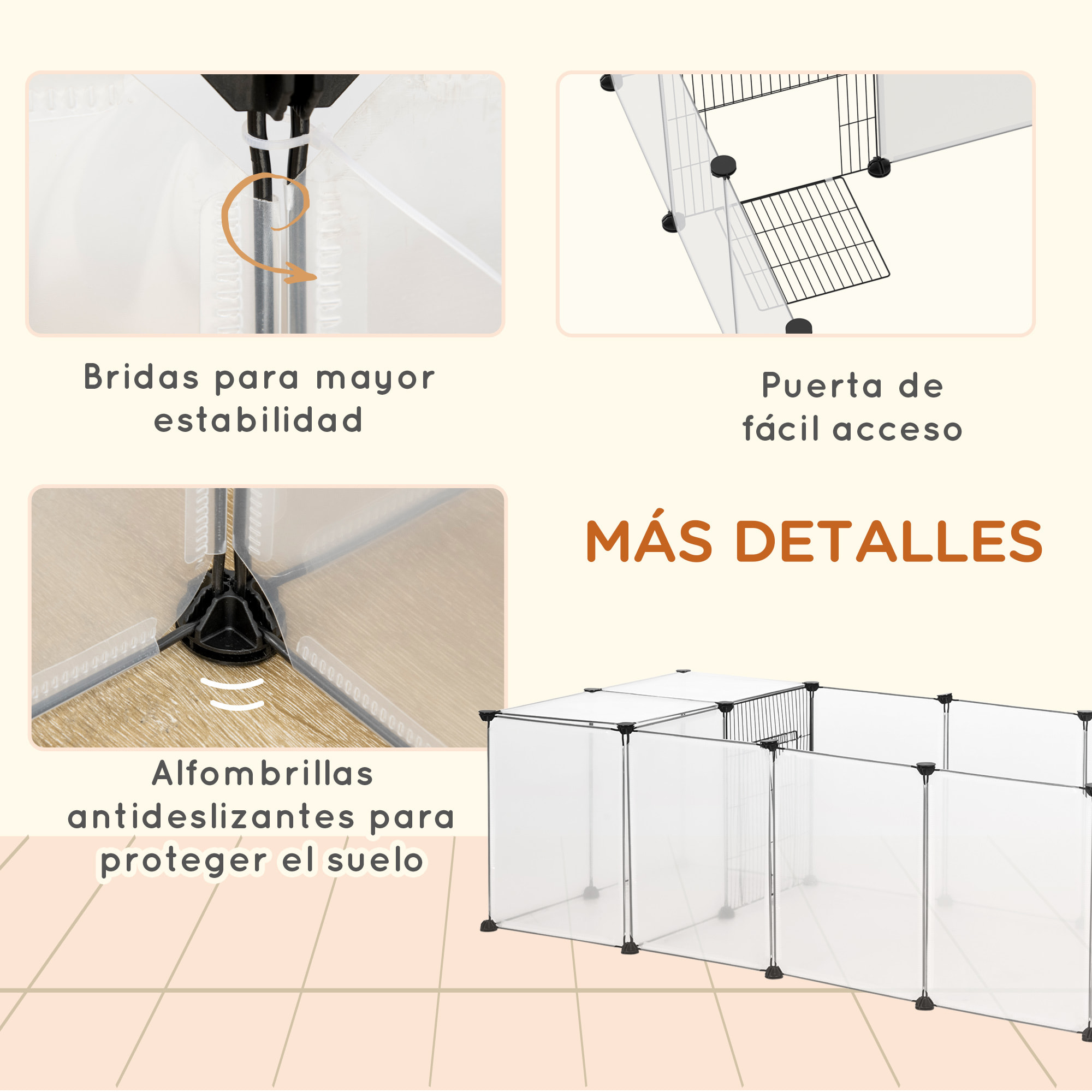 Valla para Mascotas DIY con 20 Paneles de Resina Parque para Animales Pequeños Jaula Modular para Cobayas Conejos Chinchillas 175x70x45 cm Blanco