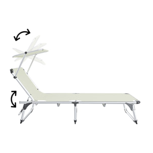 Lettino Pieghevole Prendisole Con Tettuccio Parasole Regolabile 6 Posizioni In Alluminio Sdraio Spiaggia Mare Giardino Piscina 187x59x29 Cm Beige