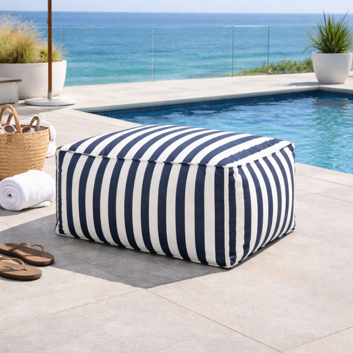 BOLOGNE Pouf d’extérieur rayé bleu déperlant - 55x65x35 cm