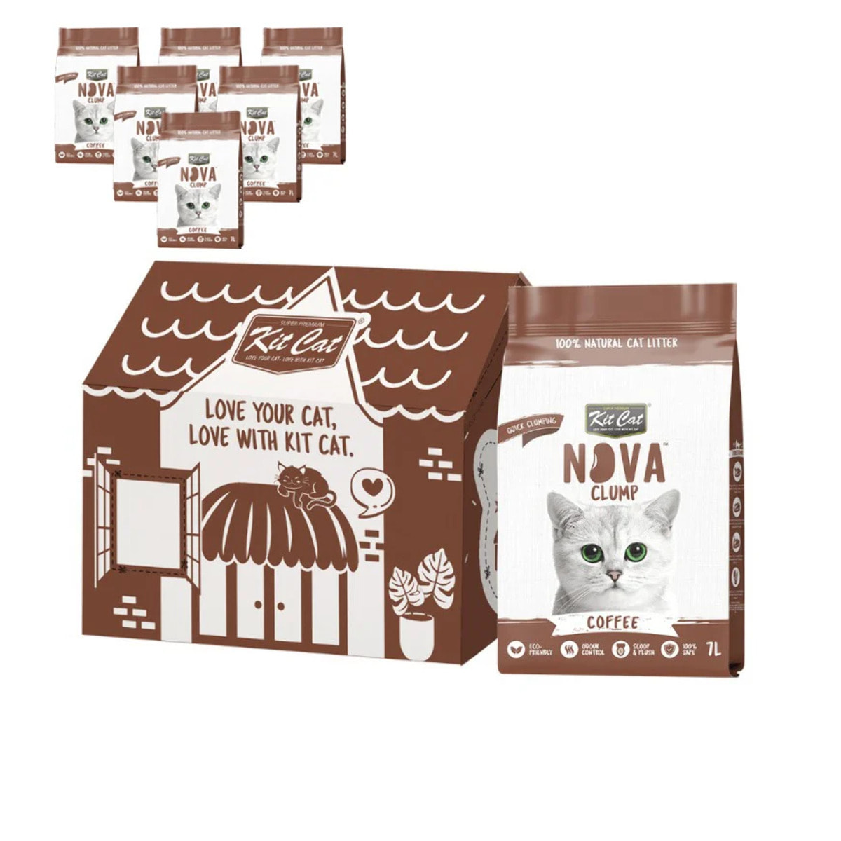 Pack 6 Kit Cat Arena Eco Nova - Coffee 7 L Arena para gatos