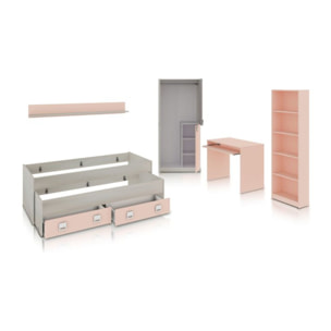 Dormitorio juvenil Kenia Max Blanco Alpes - Rosa y Gris