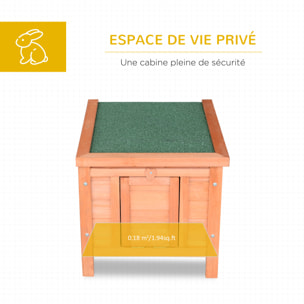 Clapier de sol niche enclos pour lapin porte rampe verrouillable 2 en 1 toit ouvrant bitumé bois sapin pré-huilé