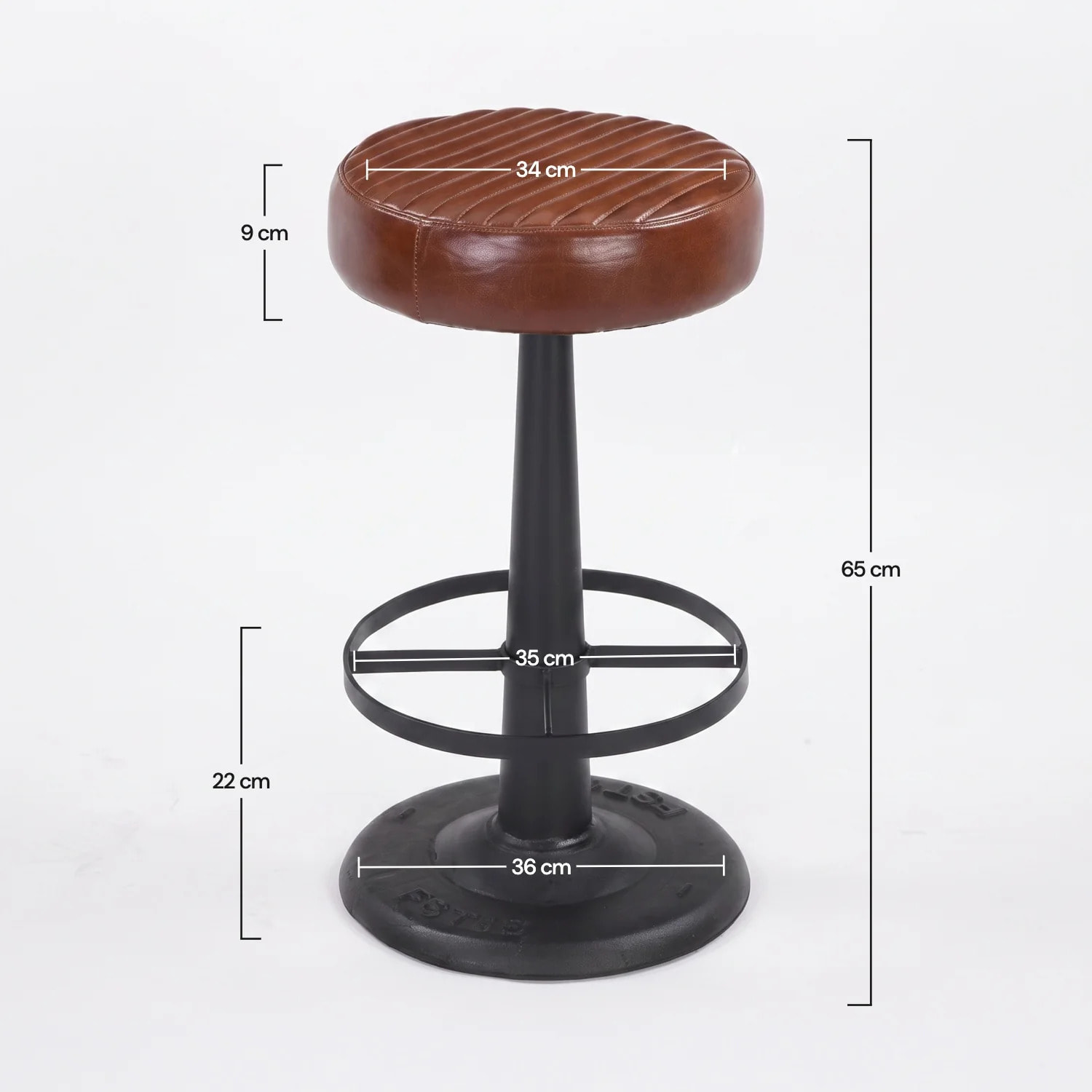 Tabouret pour îlot central 65 cm en cuir de buffle marron foncé - Lucien