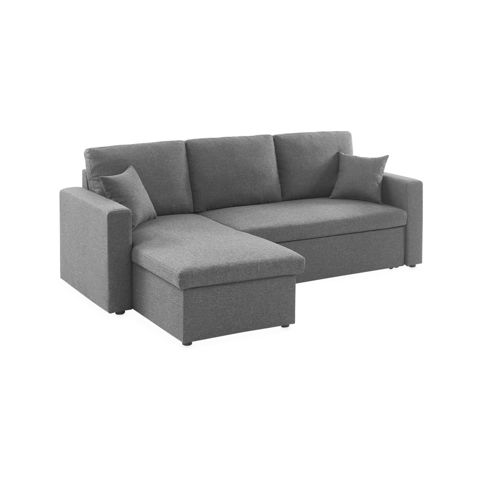 Canapé d'angle convertible en tissu gris chiné foncé - IDA - 3 places. fauteuil d'angle réversible coffre rangement lit modulable