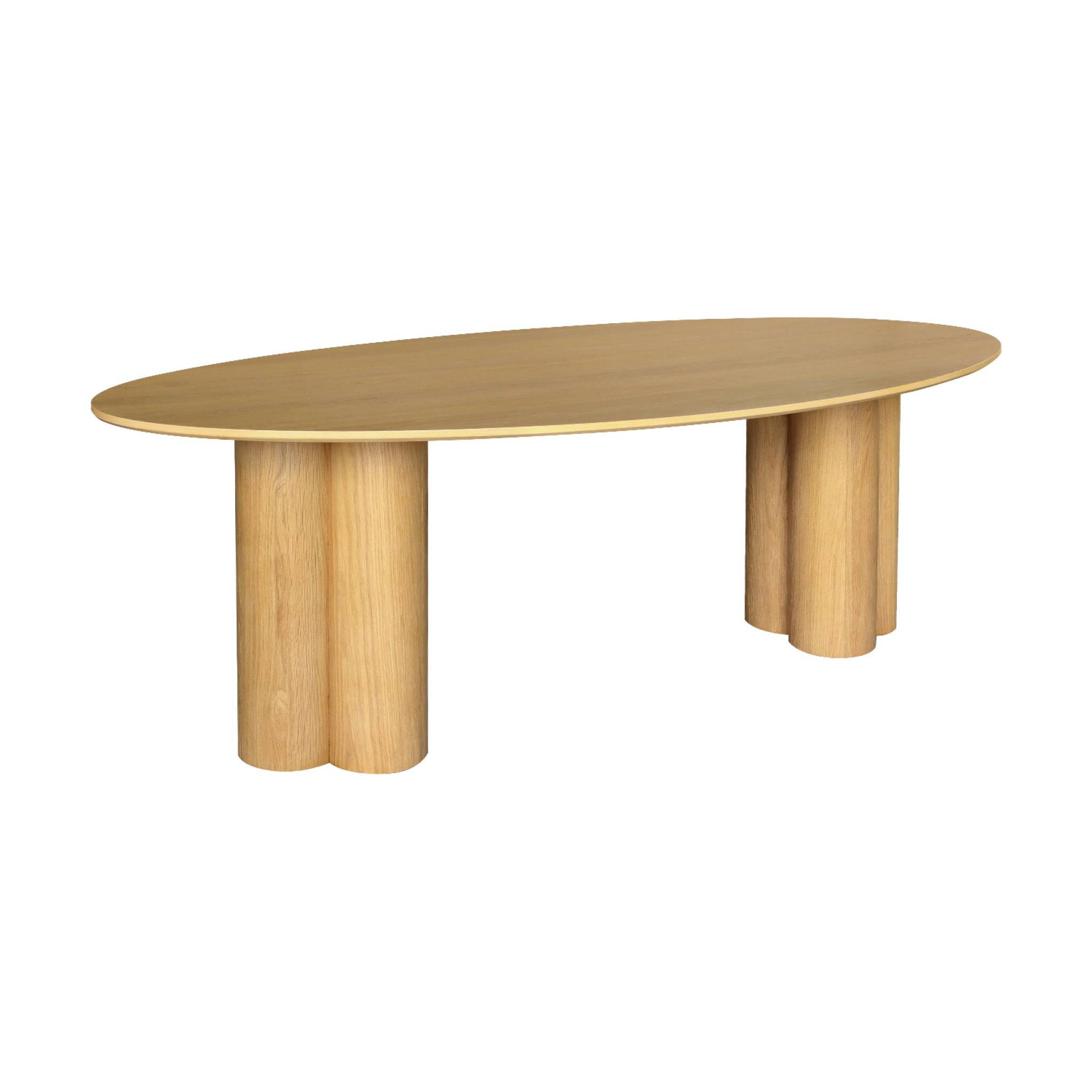 Table à manger ovale bois d'hévéa et placage chêne naturel 8 places 220cm - Leonore